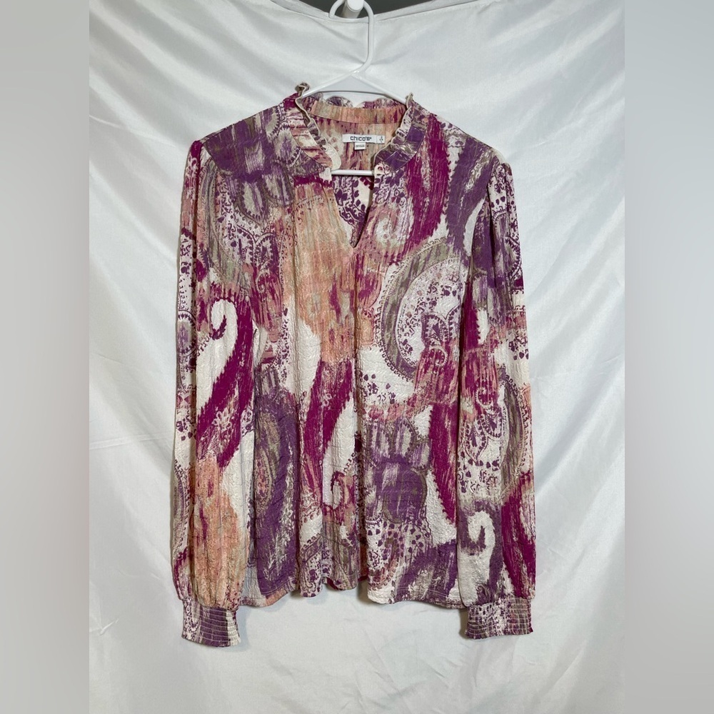 Chico's Paisley Blouse - Purple, Cream, Tan